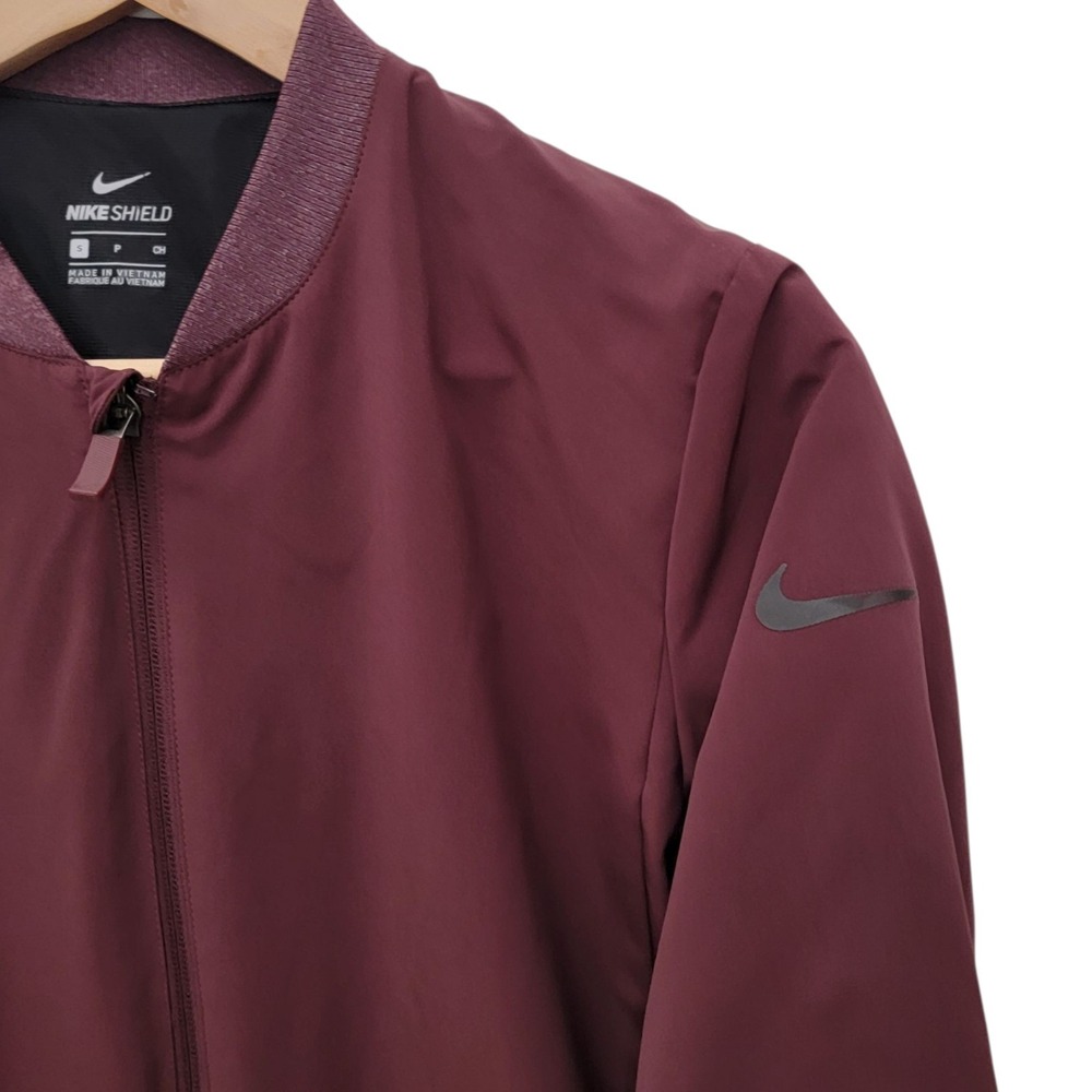 Nike‎ Shield Golf Bomber Jacket Womens Small Burgundy Crush Ruched Sleeves - Picture 8 of 12
